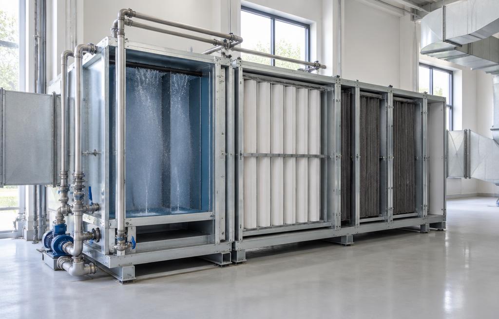 Industrial air washer and filter bank