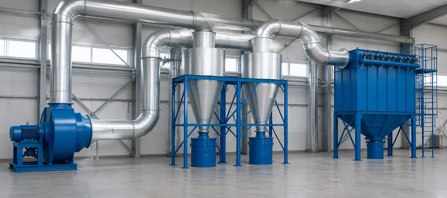 Completed industrial dust extraction and ducting installation